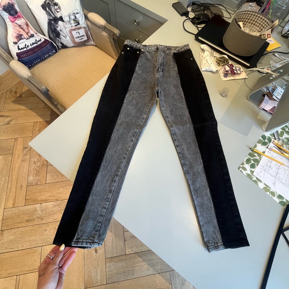 Adika Black and Gray Straight Leg Jeans